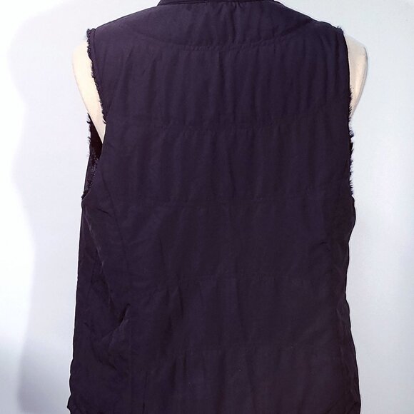 Black Faux Fur Reversible Zip Front Vest with Ruffle Accent on Reverse Size L - Picture 5 of 5
